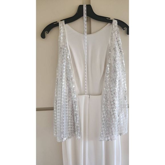 Sho(Tadashi Shoji) Ashley Backless Jumpsuit,  Ivory Crepe with Mate Silver Sequi - Picture 7 of 9